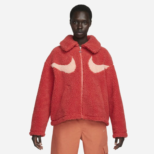 Nike Sportswear Double Swoosh Lobster Crimson Red Sherpa Jacket